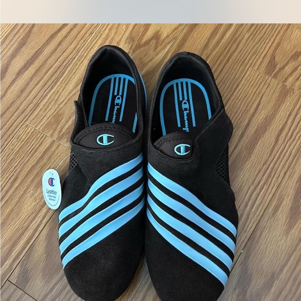 Champion Brown Slip-On Shoes with Light Blue Stripes